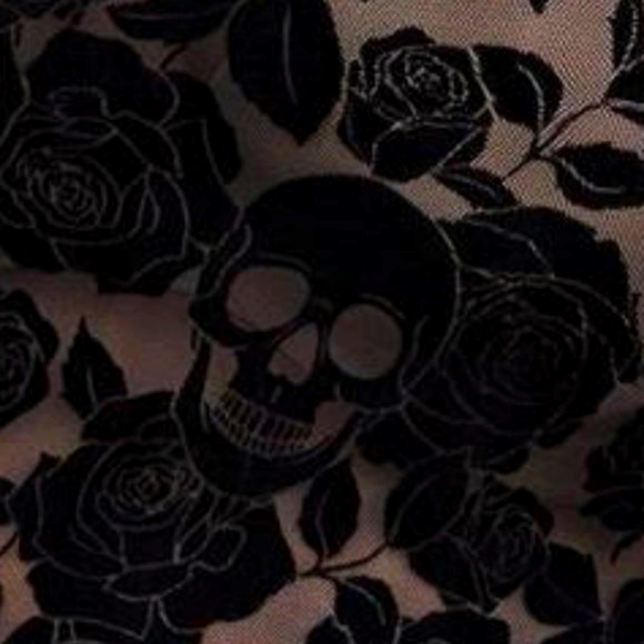 ❤️NWT VINTAGE TORRID CATSUIT - FLORAL SKULL MESH FLOCKED LONG SLEEVE - Picture 2 of 11